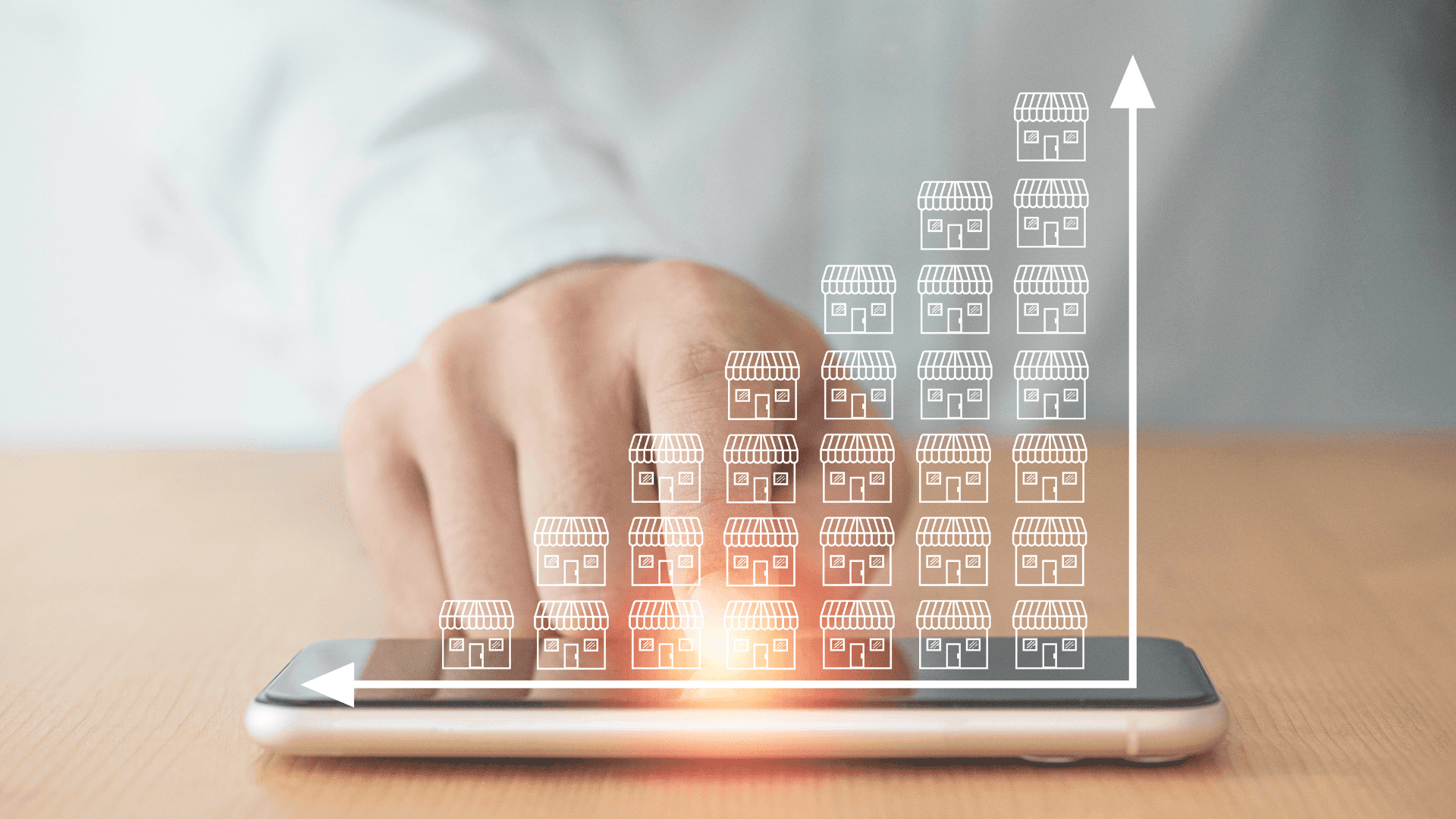 Digital property investment growth concept with rising portfolio chart on smartphone screen